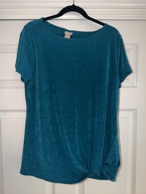 Chico’s Travelers Collection Teal Top With Hem Detail Size Large